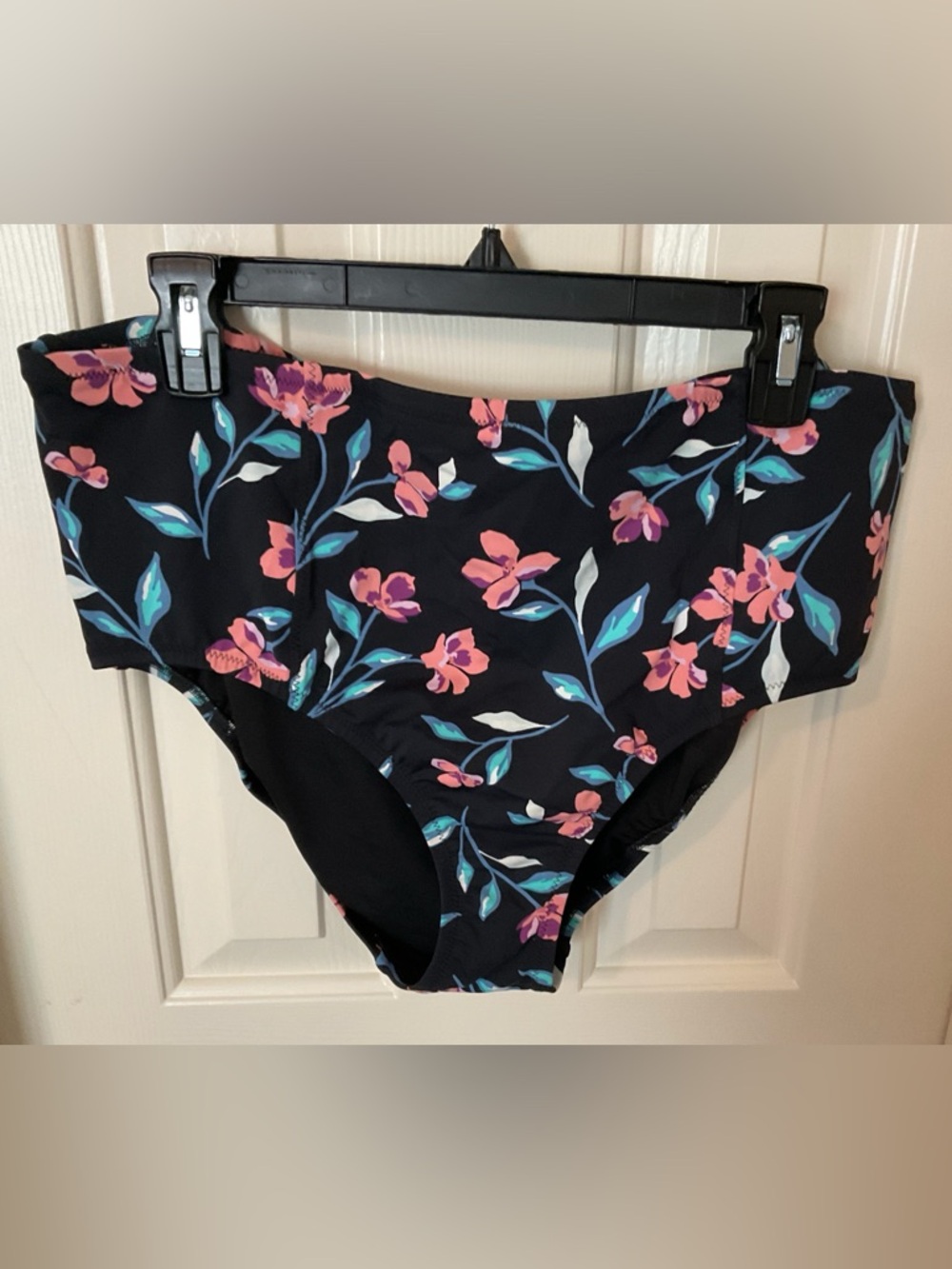 Lands' End Black One-Piece Swimsuit Bottom with Pink & Teal Floral Print